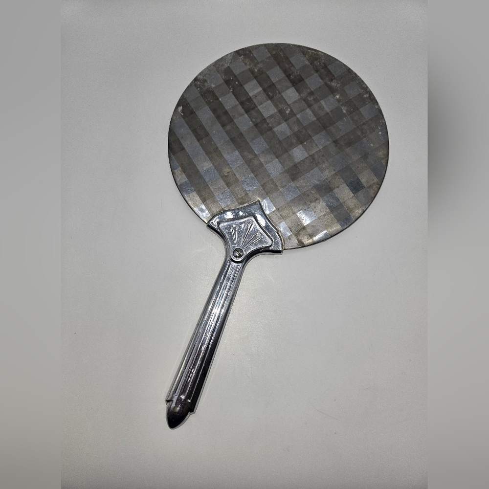 Vintage Hand Mirror Art Deco Style Vanity Mirror Chrome Finish Round‎